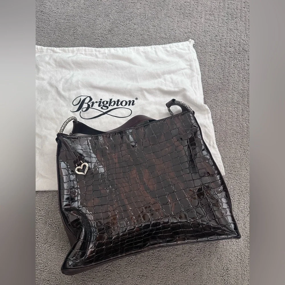 Brighton Glossy Croc-Embossed Shoulder Bag